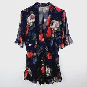 Haute Rogue Navy Blue Floral Romper NWT, size Large